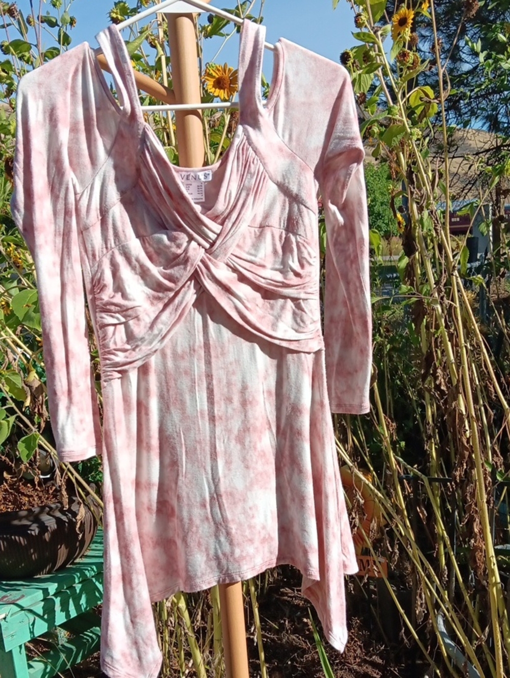 VENUS Pink Tie-Dye Asymmetrical Cold-Shoulder Wrap Dress